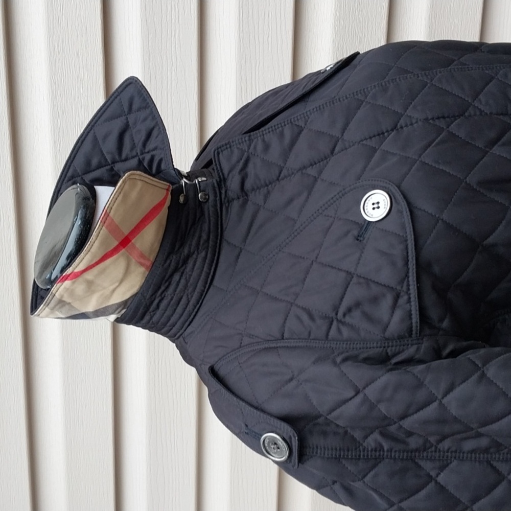 BURBERRY CHECK LINED BELTED QUILTED BLACK TRENCH COAT - Picture 4 of 11
